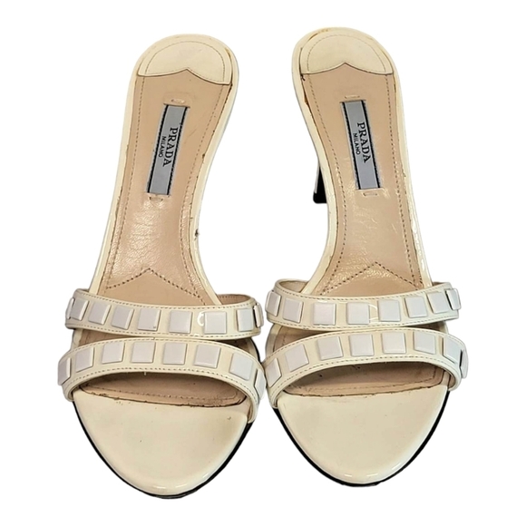 Prada Milano Ivory Patent Leather Sandals with Embellishments SZ 38 - Picture 1 of 14